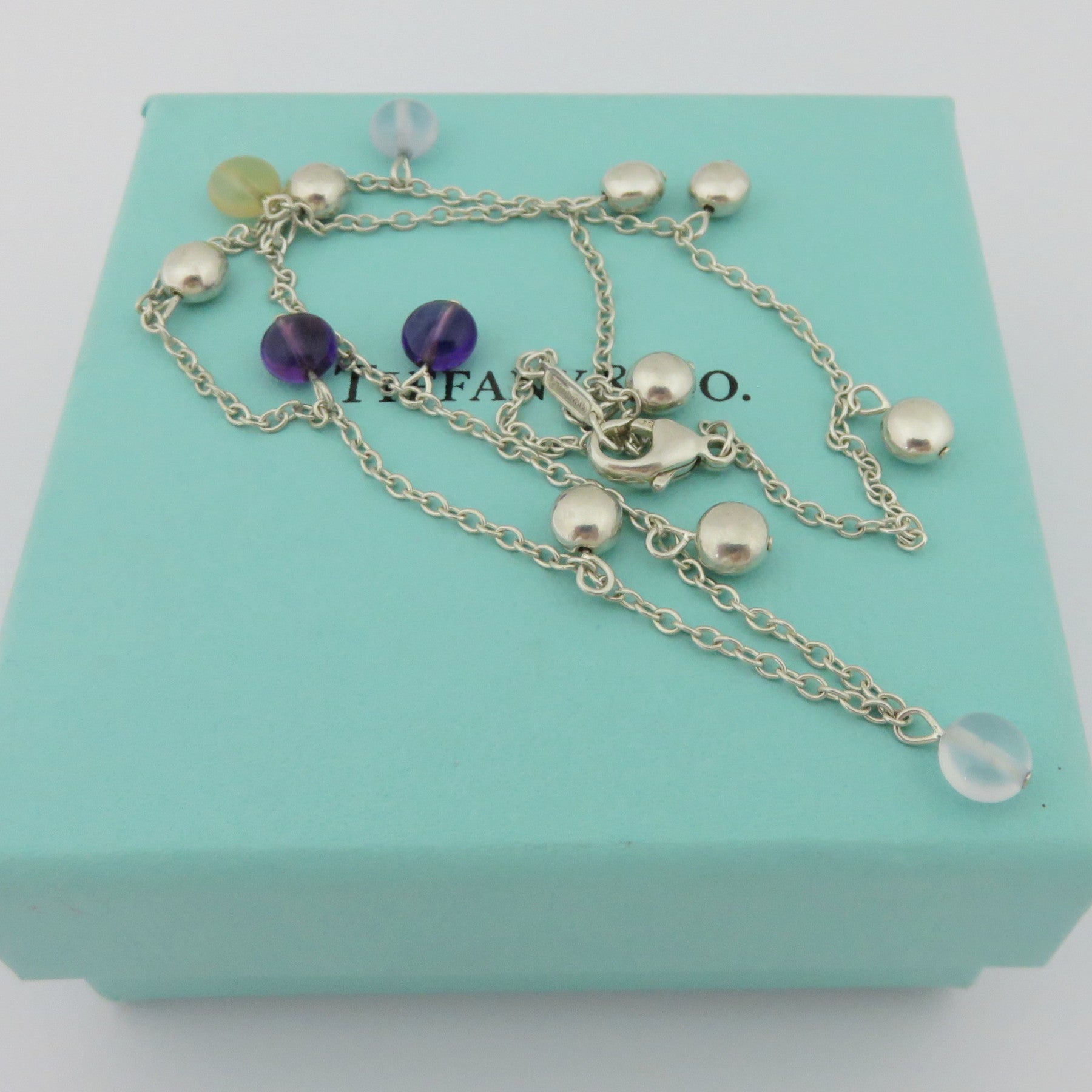 Tiffany & Co 925 Silver Rare Multi Gemstone Amethyst Fascination Ball Necklace