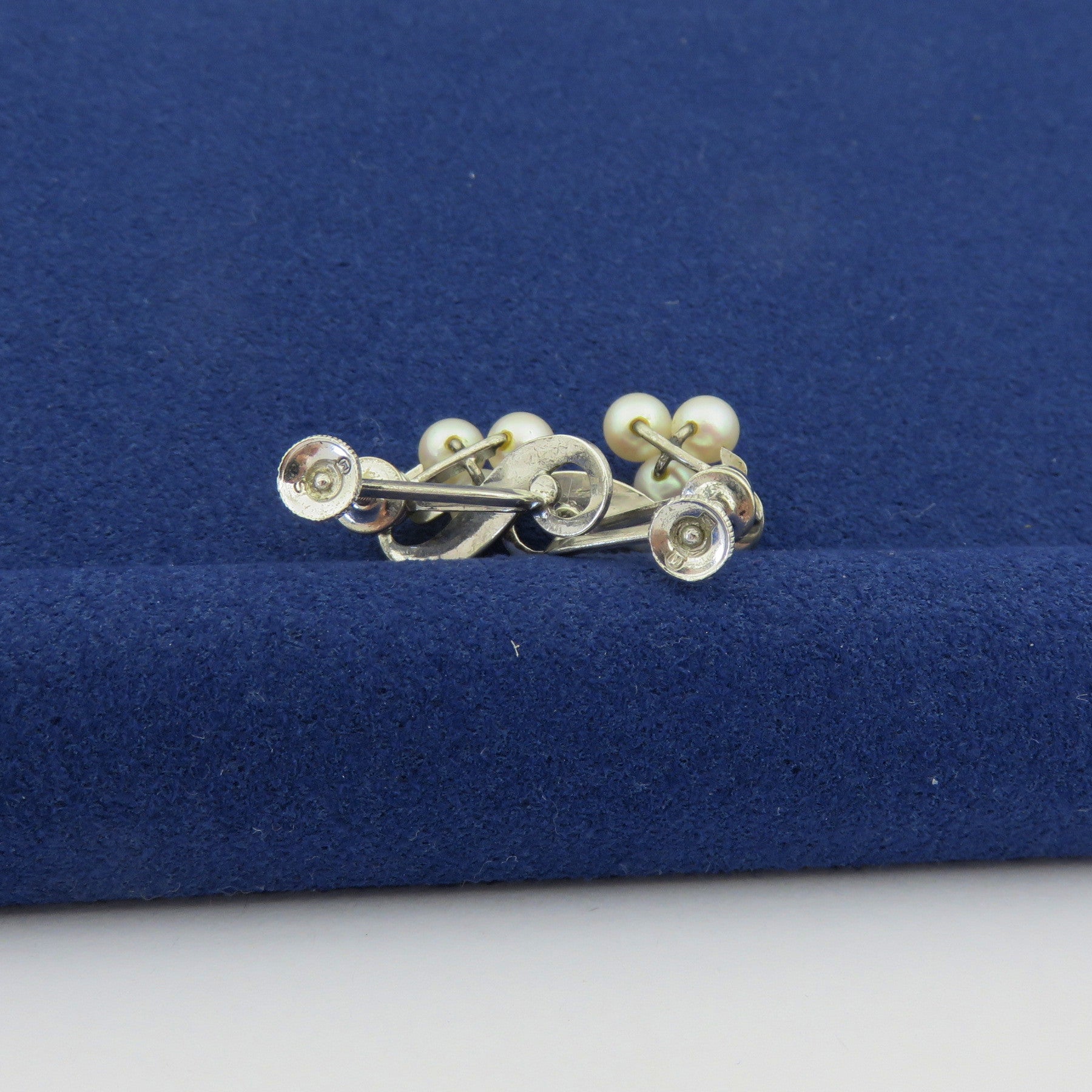 Mikimoto 925 Sterling Silver 3 Akoya Pearl Cluster Screw On Earrings