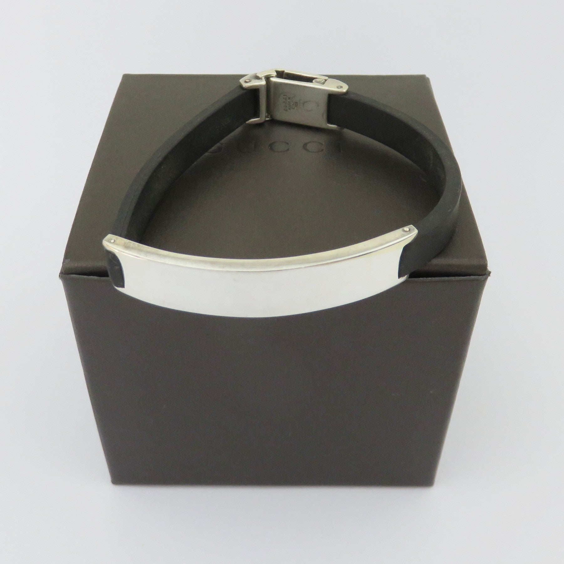 Gucci 925 Sterling Silver Rubber Bar Unisex Bracelet with Box Made in Italy