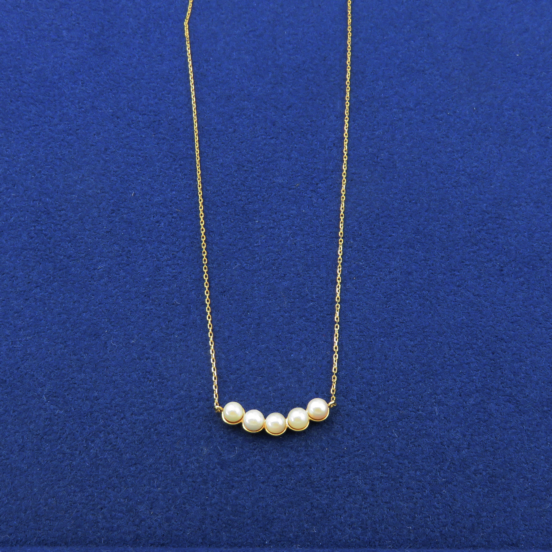 ete 10K Yellow Gold 5 Pearl Bar Necklace 38cm K10 YG Japan Designer Jewelry
