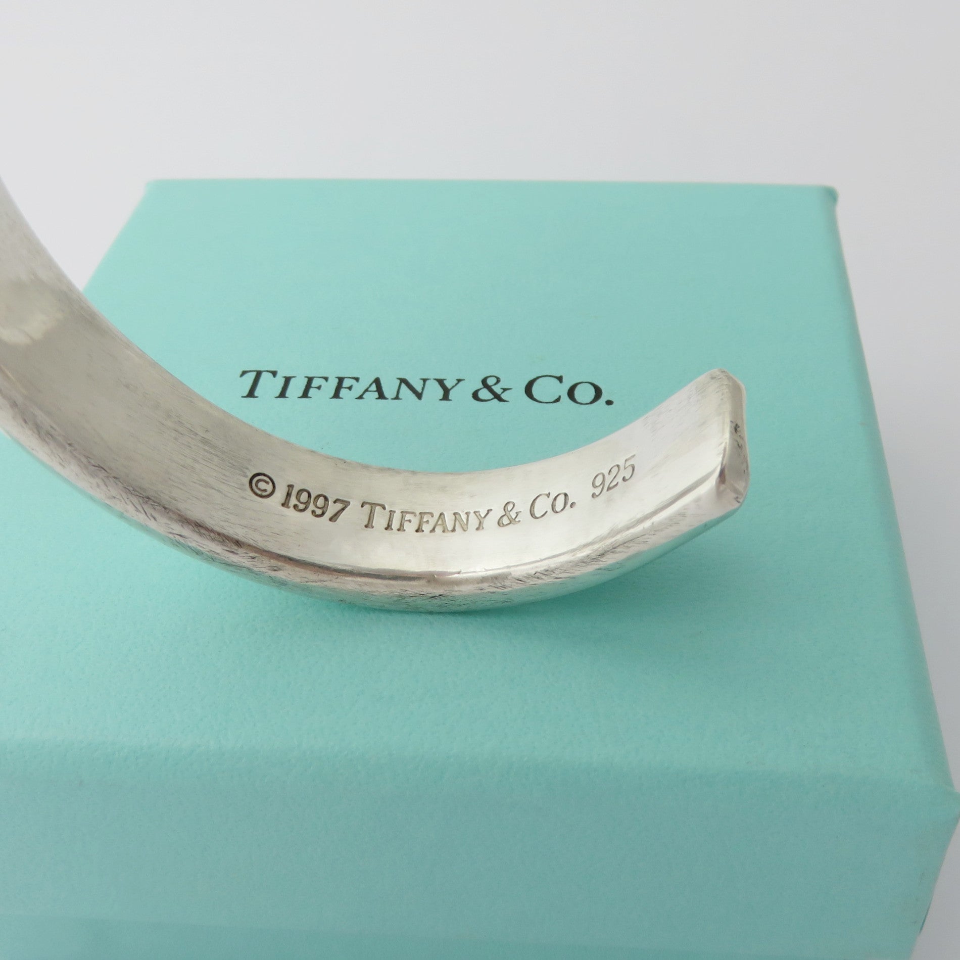 TIFFANY & CO 925 Sterling Silver Wide 1837 Cuff Bangle Bracelet with Box