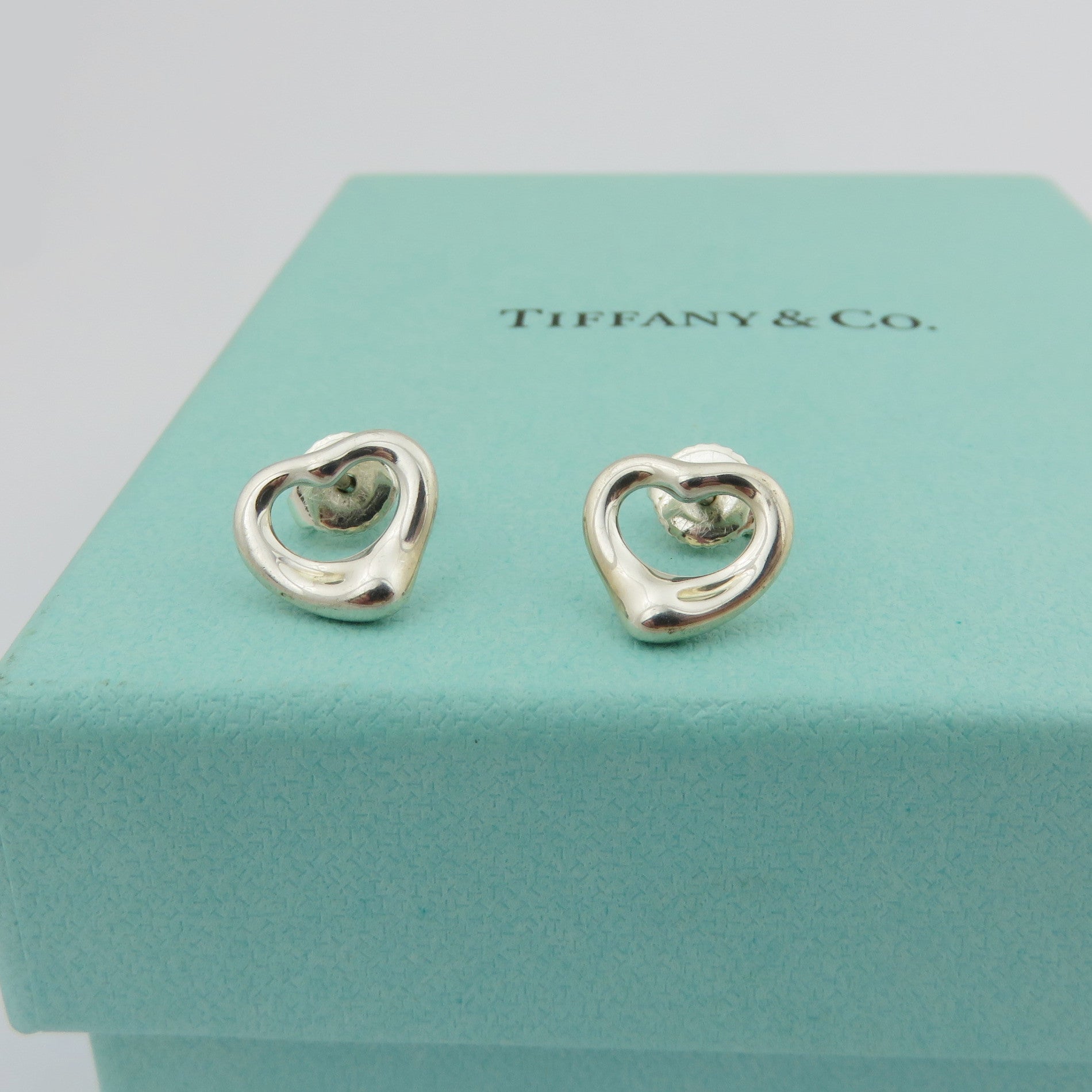 TIFFANY & CO 925 Sterling Silver Open Heart Earrings with Box