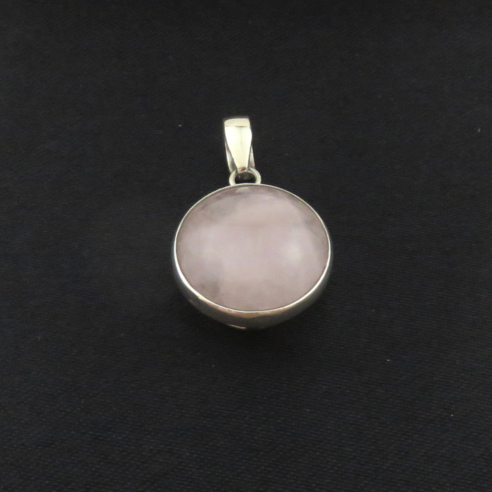 Natural Rose Quartz Pendant 925 Sterling Silver Charm Round Handmade 1.9cm Box
