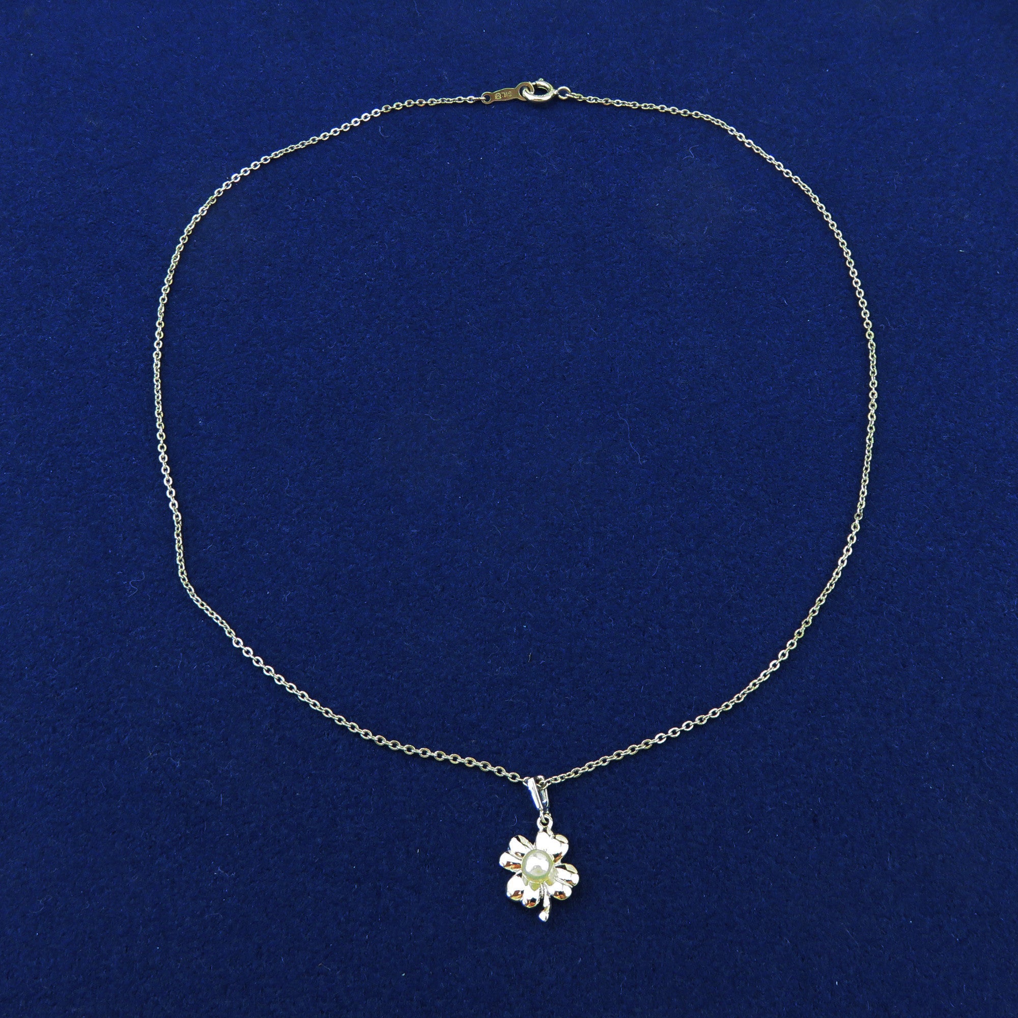 Mikimoto 925 Sterling Silver Four Leaf Clover Akoya Pearl Necklace 38cm