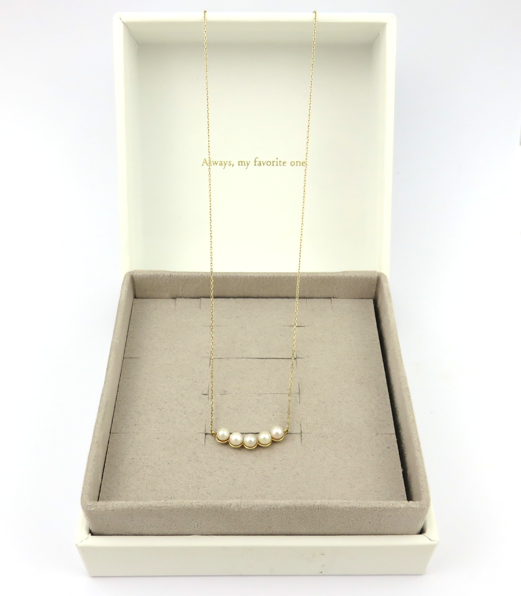 ete 10K Yellow Gold 5 Pearl Bar Necklace 38cm K10 YG Japan Designer Jewelry