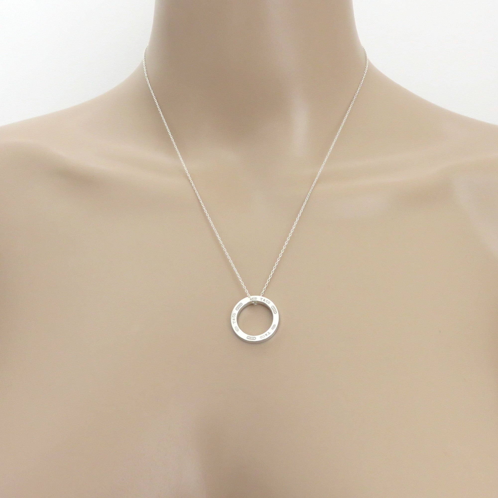 TIFFANY & CO 925 Sterling Silver 1837 Circle Pendant Necklace with Pouch