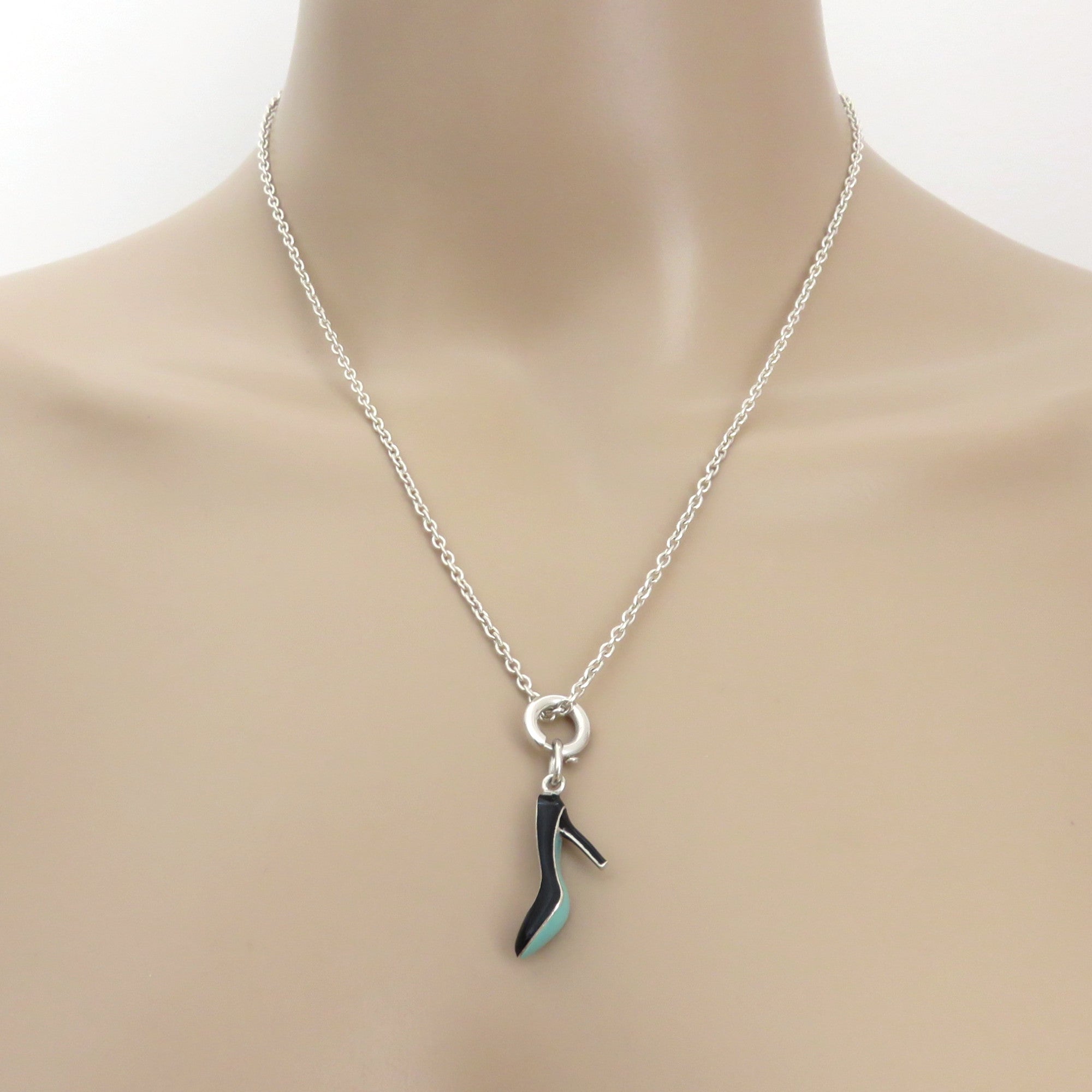 Tiffany & Co 925 Sterling Silver Black Blue Enamel High Heel Pendant Charm