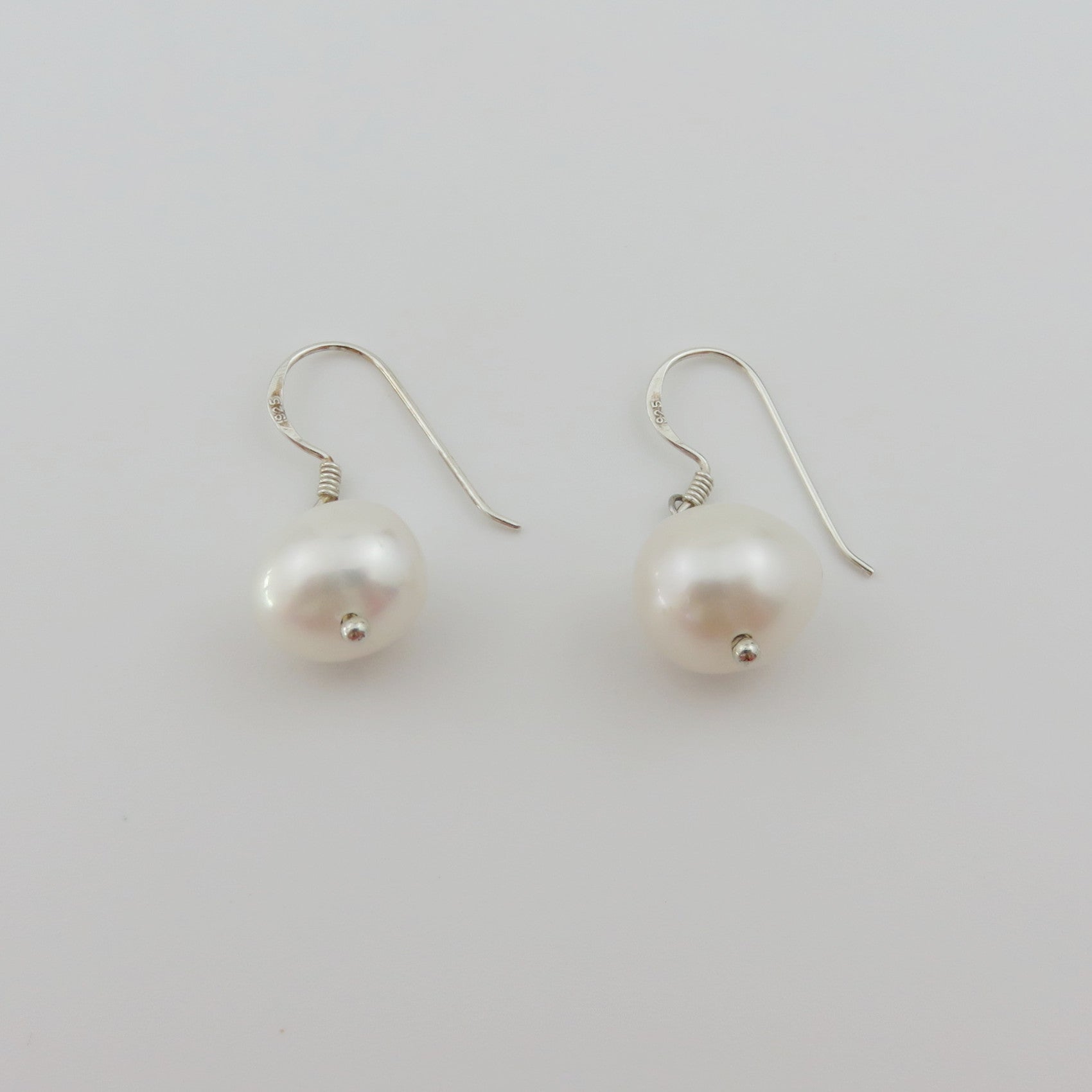 Genuine Freshwater Pearl Earrings 925 Sterling Silver Dangle Hook 10mm Pearls