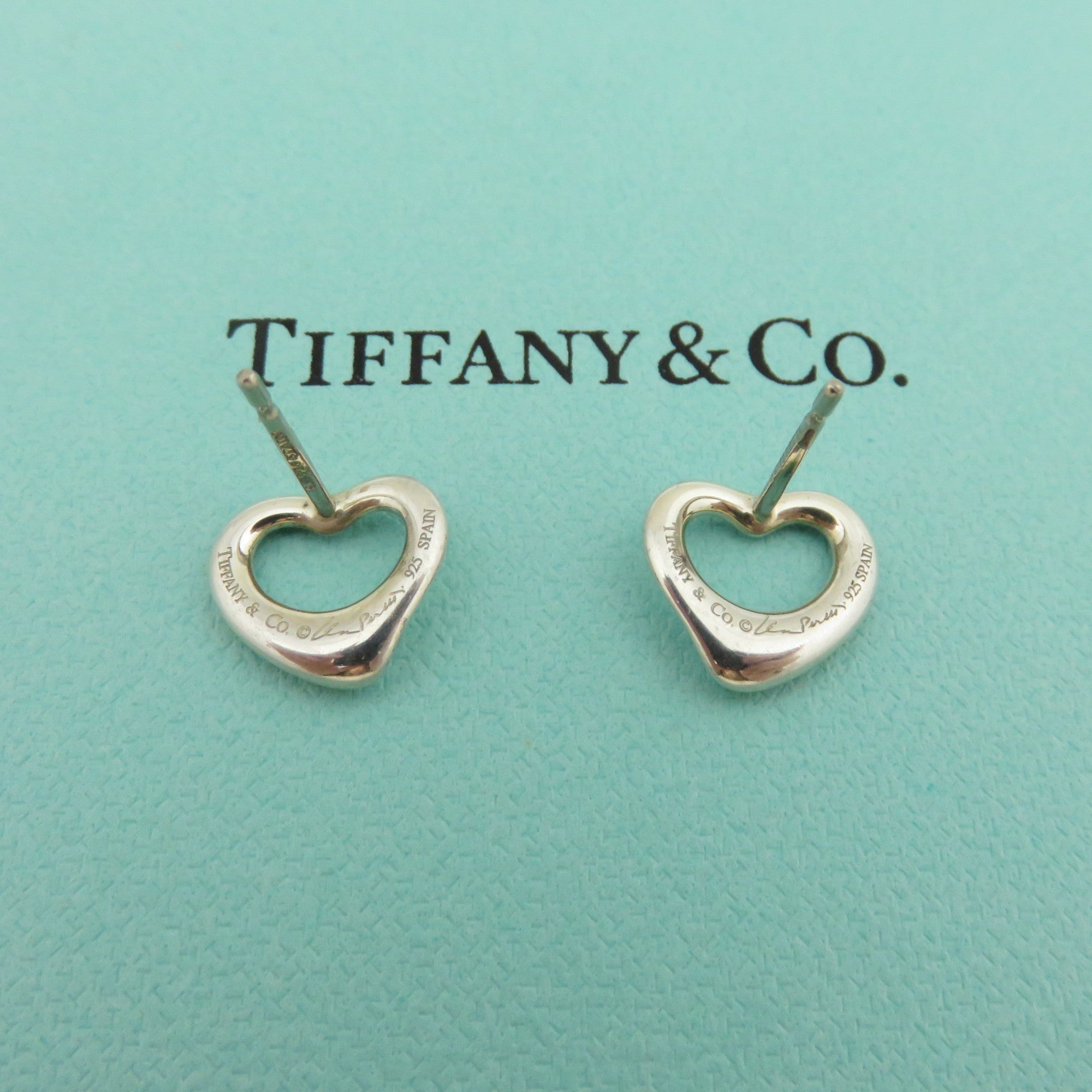 TIFFANY & CO 925 Sterling Silver Open Heart Earrings with Box
