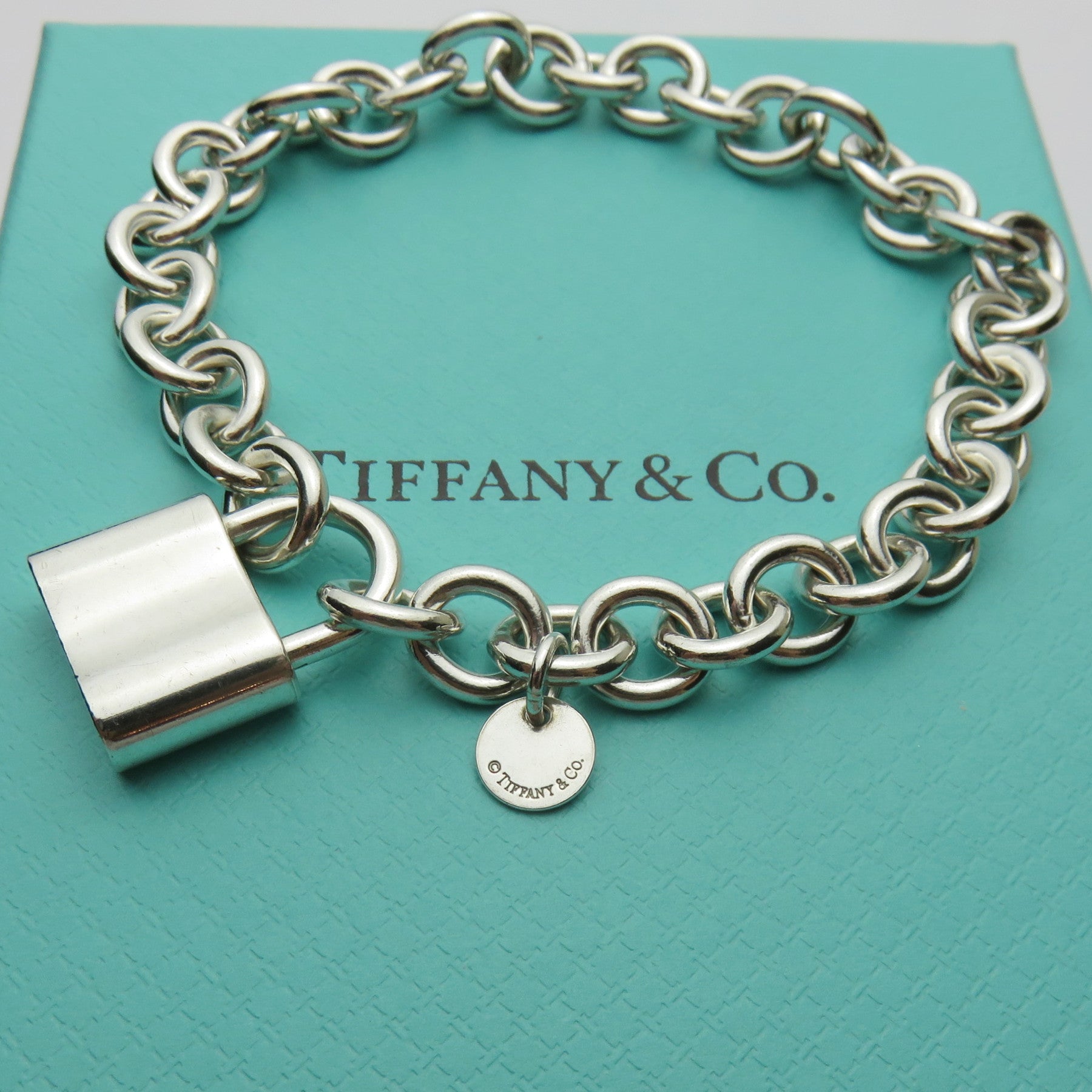 TIFFANY & CO 925 Sterling Silver 1837 Padlock Bold Chain Bracelet with Box