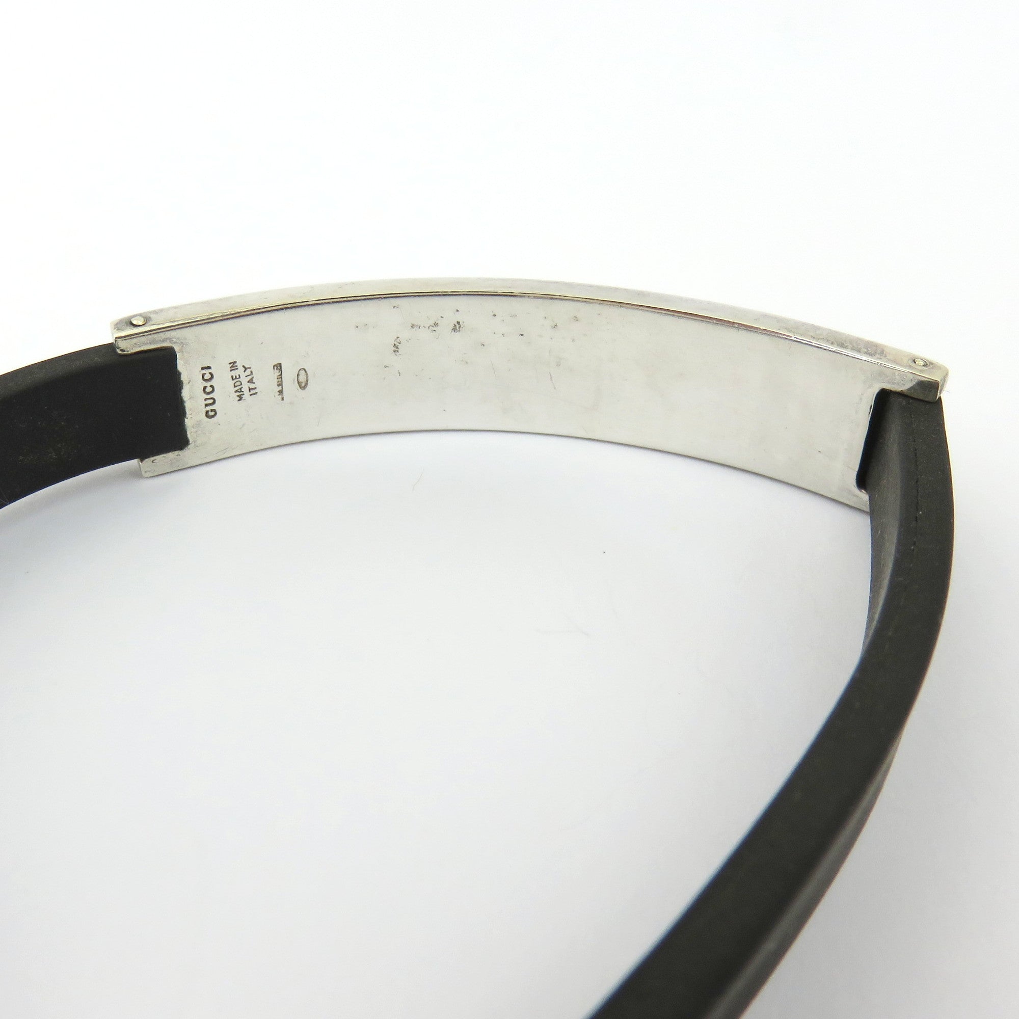 Gucci 925 Sterling Silver Rubber Bar Unisex Bracelet with Box Made in Italy