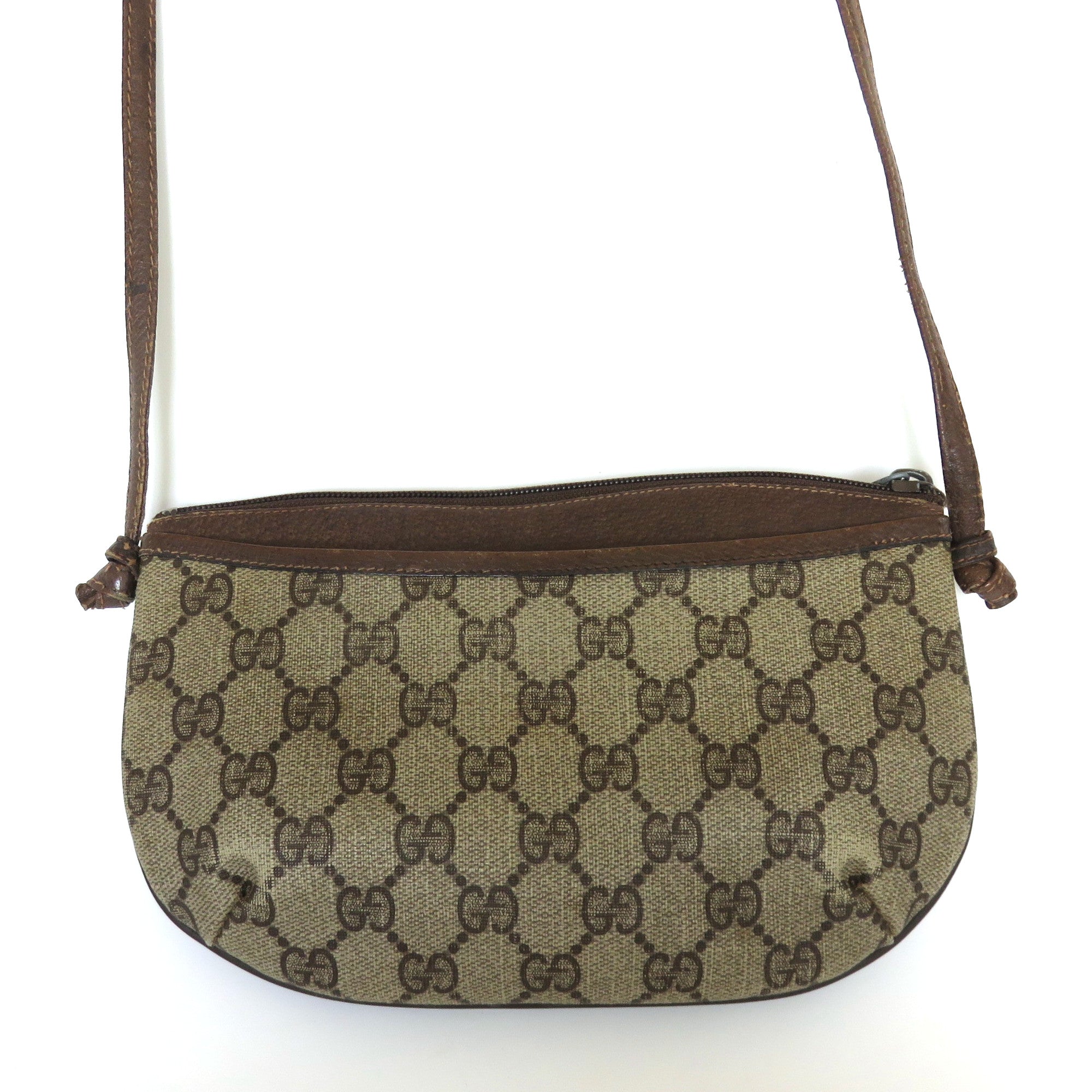 GUCCI Vintage Brown GG Monogram Canvas Leather Small Cross Body Shoulder Bag