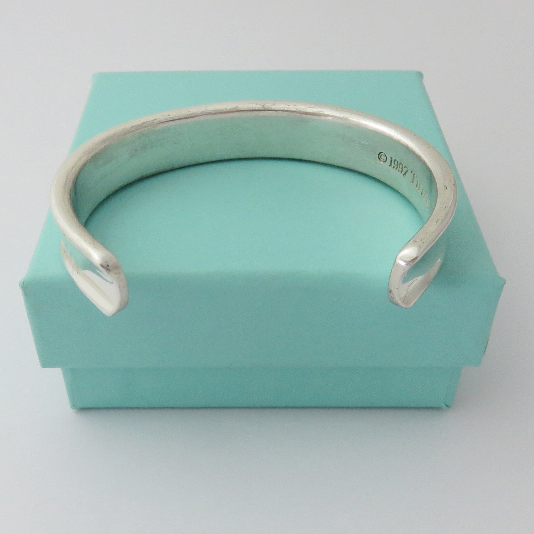 TIFFANY & CO 925 Sterling Silver Wide 1837 Cuff Bangle Bracelet with Box