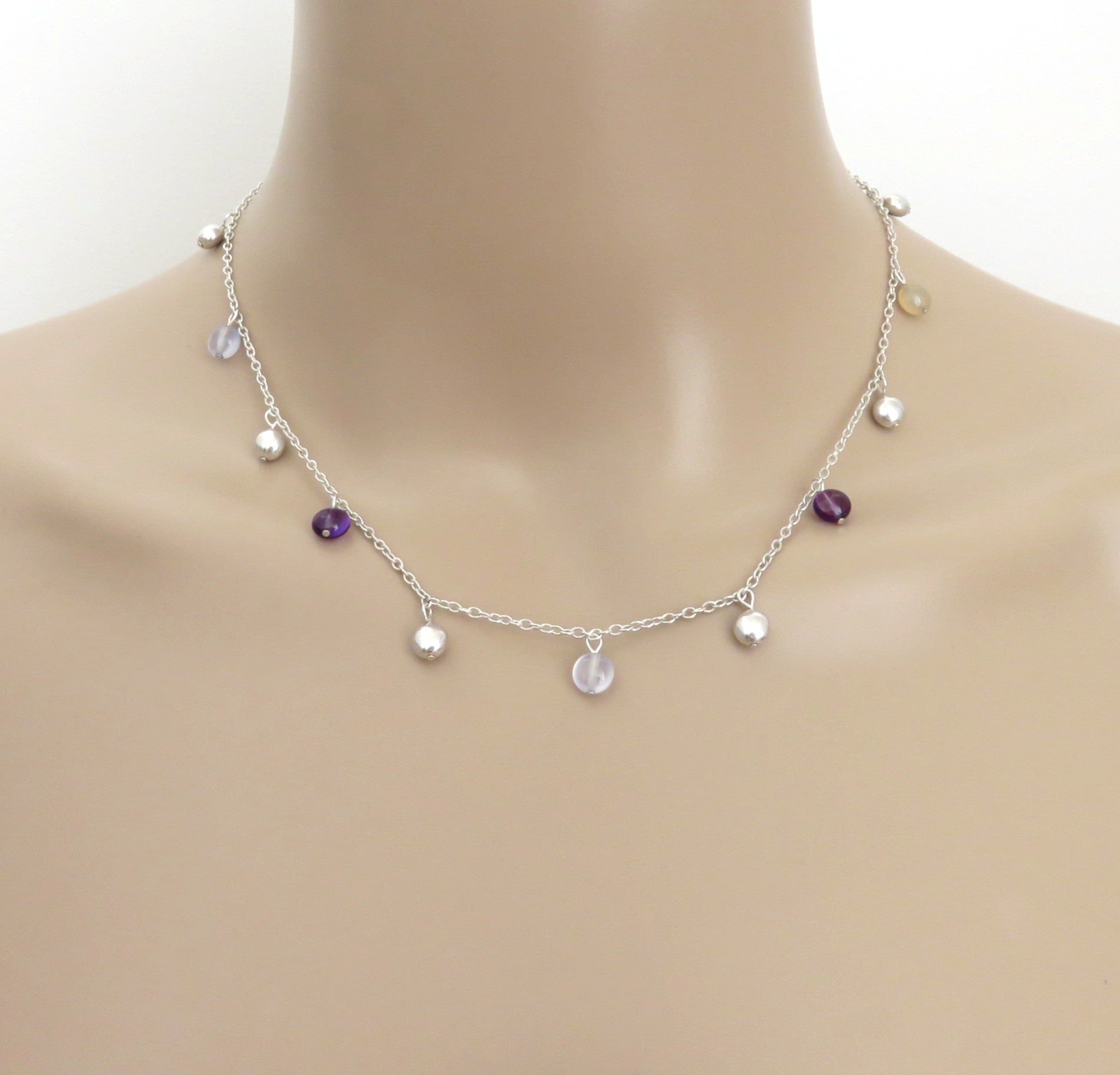 Tiffany & Co 925 Silver Rare Multi Gemstone Amethyst Fascination Ball Necklace