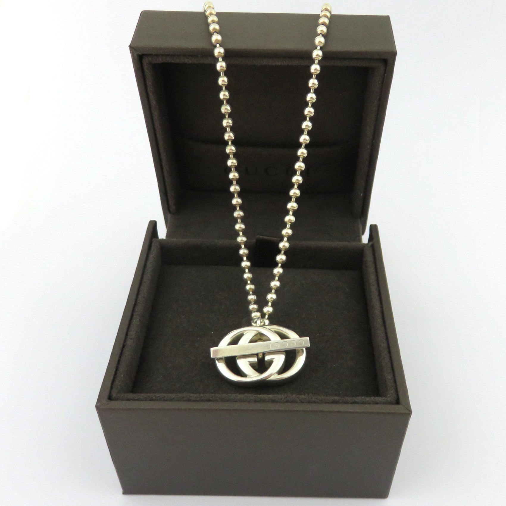 Gucci 925 Sterling Silver Interlocking G Toggle Unisex Necklace with Box