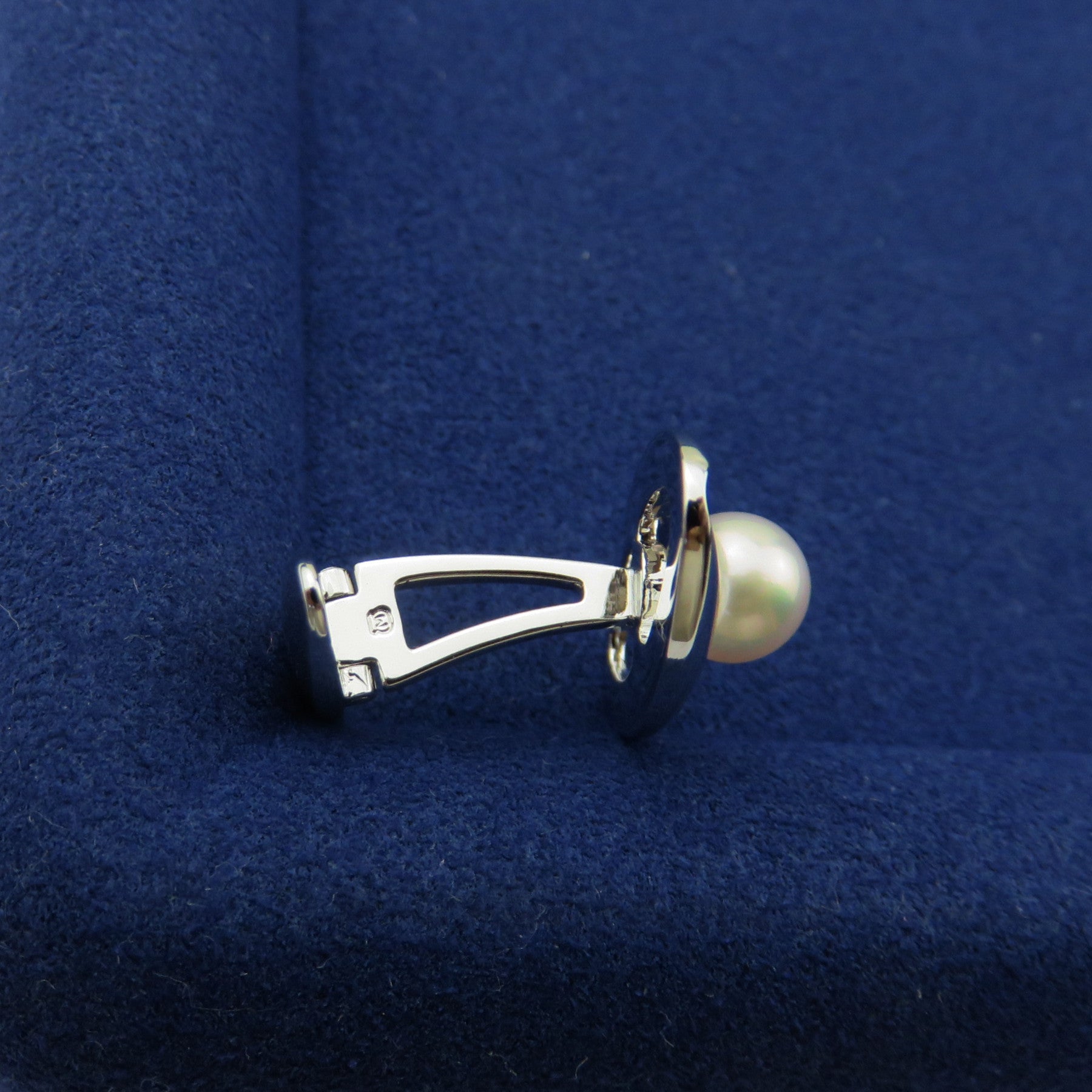 MIKIMOTO 925 Silver Akoya Pearl Oval Cufflinks & Tie Clip Bar Set with Box