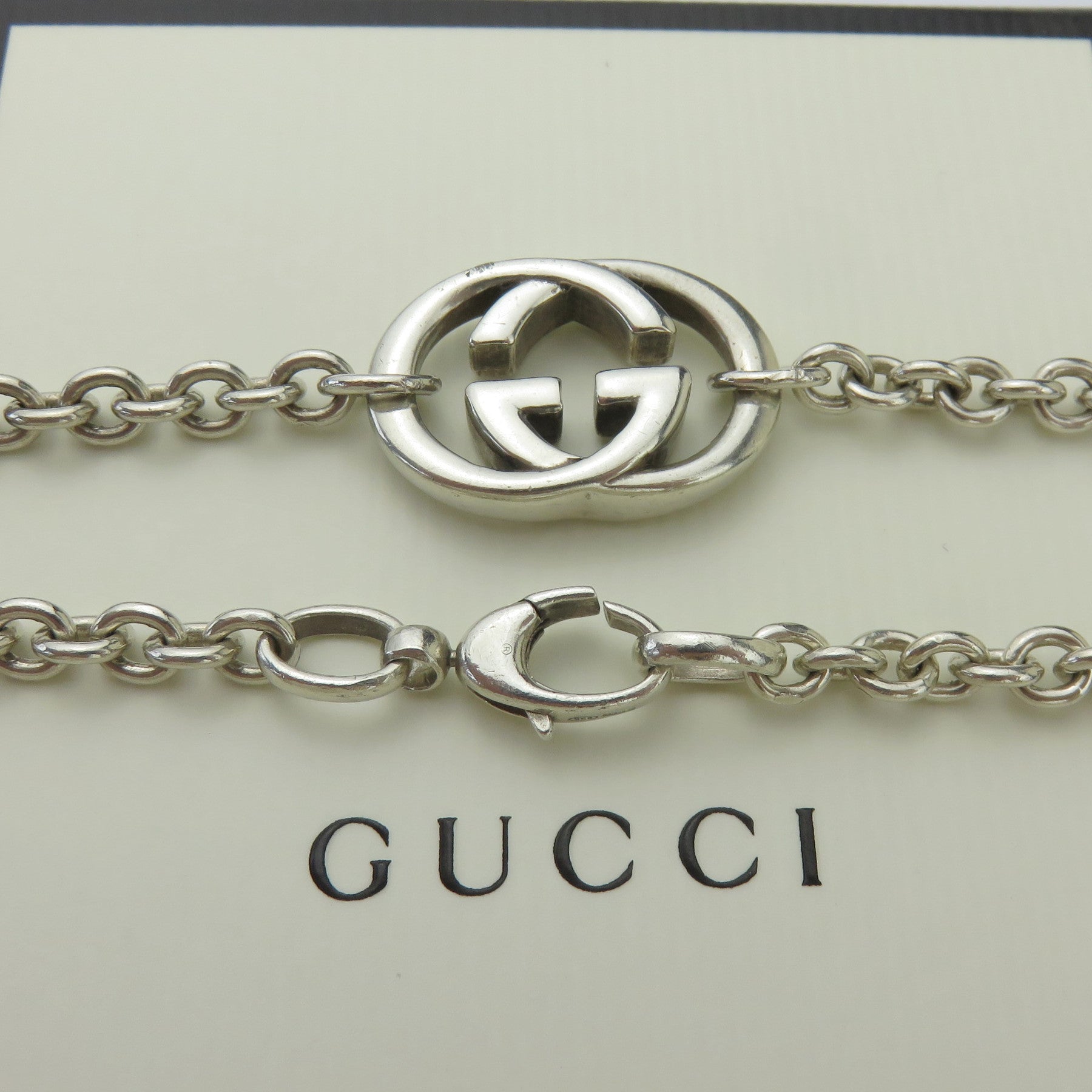 Gucci 925 Sterling Silver Interlocking G Oval Link Unisex Pendant Necklace