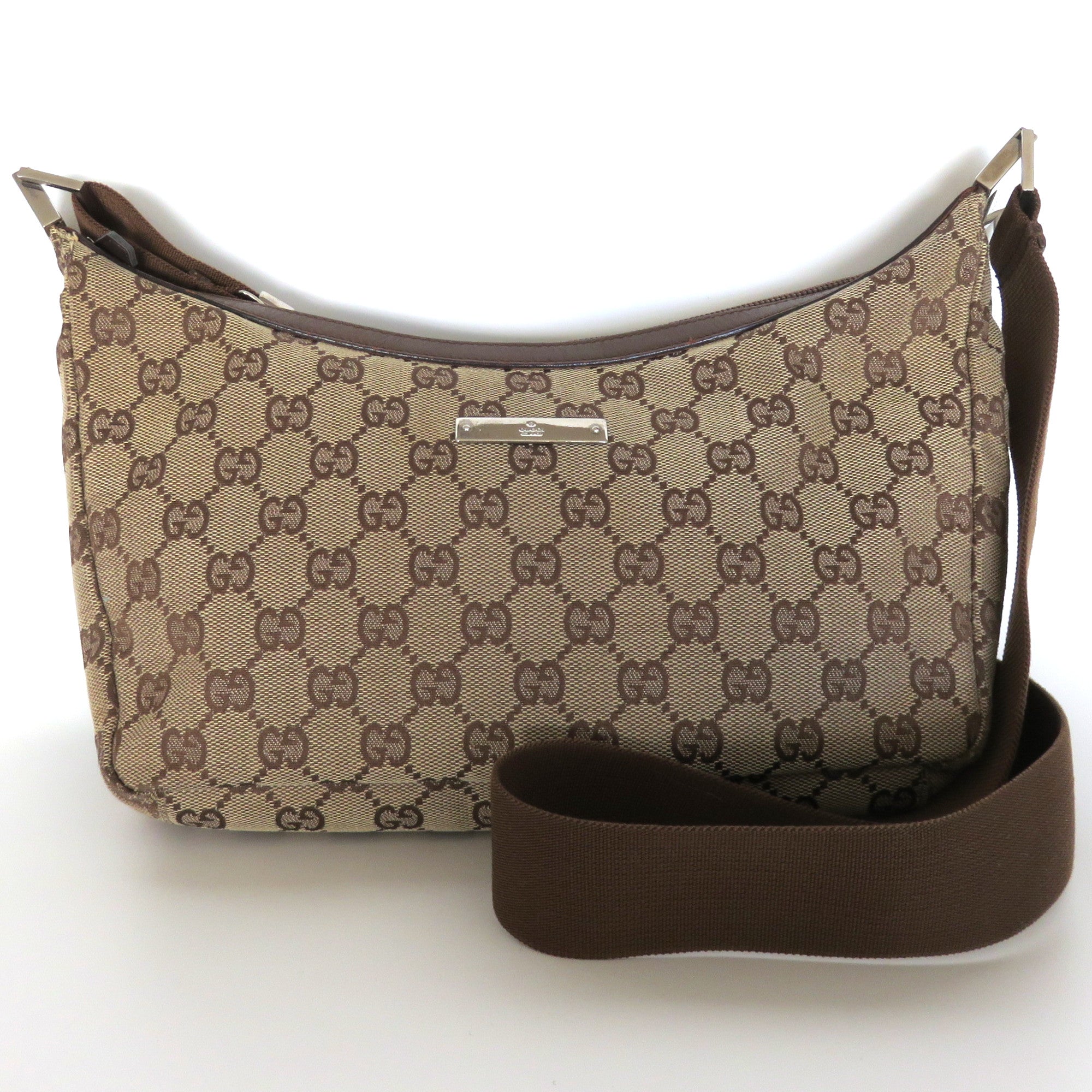 GUCCI Brown GG Monogram Canvas Leather Unisex Cross Body Shoulder Bag Purse