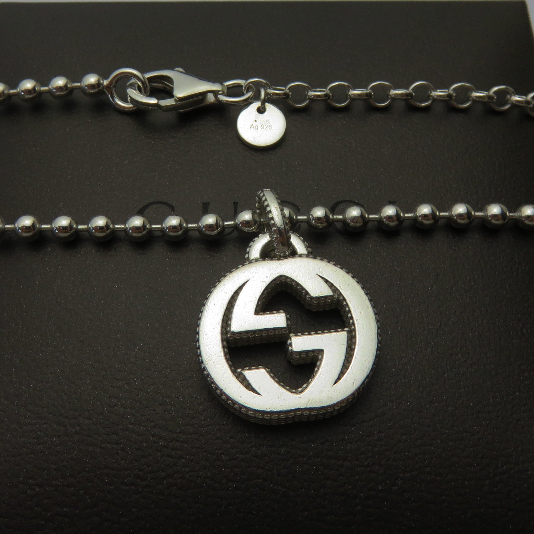 Gucci 925 Sterling Silver Interlocking G Ball Chain Unisex Necklace with Box