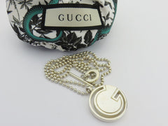 Gucci Sterling Silver G Logo Ball Chain Unisex Toggle Pendant Necklace