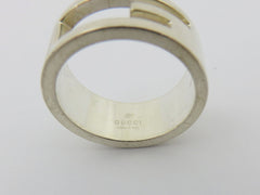 GUCCI Sterling Silver Stencil G Logo Ring Size 6.25