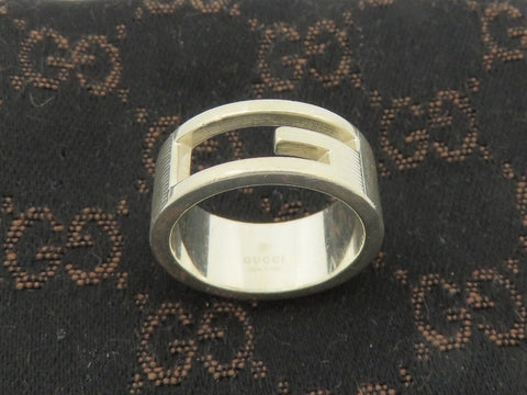 GUCCI Sterling Silver Stencil G Logo Ring Size 6.25