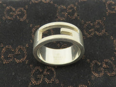 GUCCI Sterling Silver Stencil G Logo Ring Size 6.25