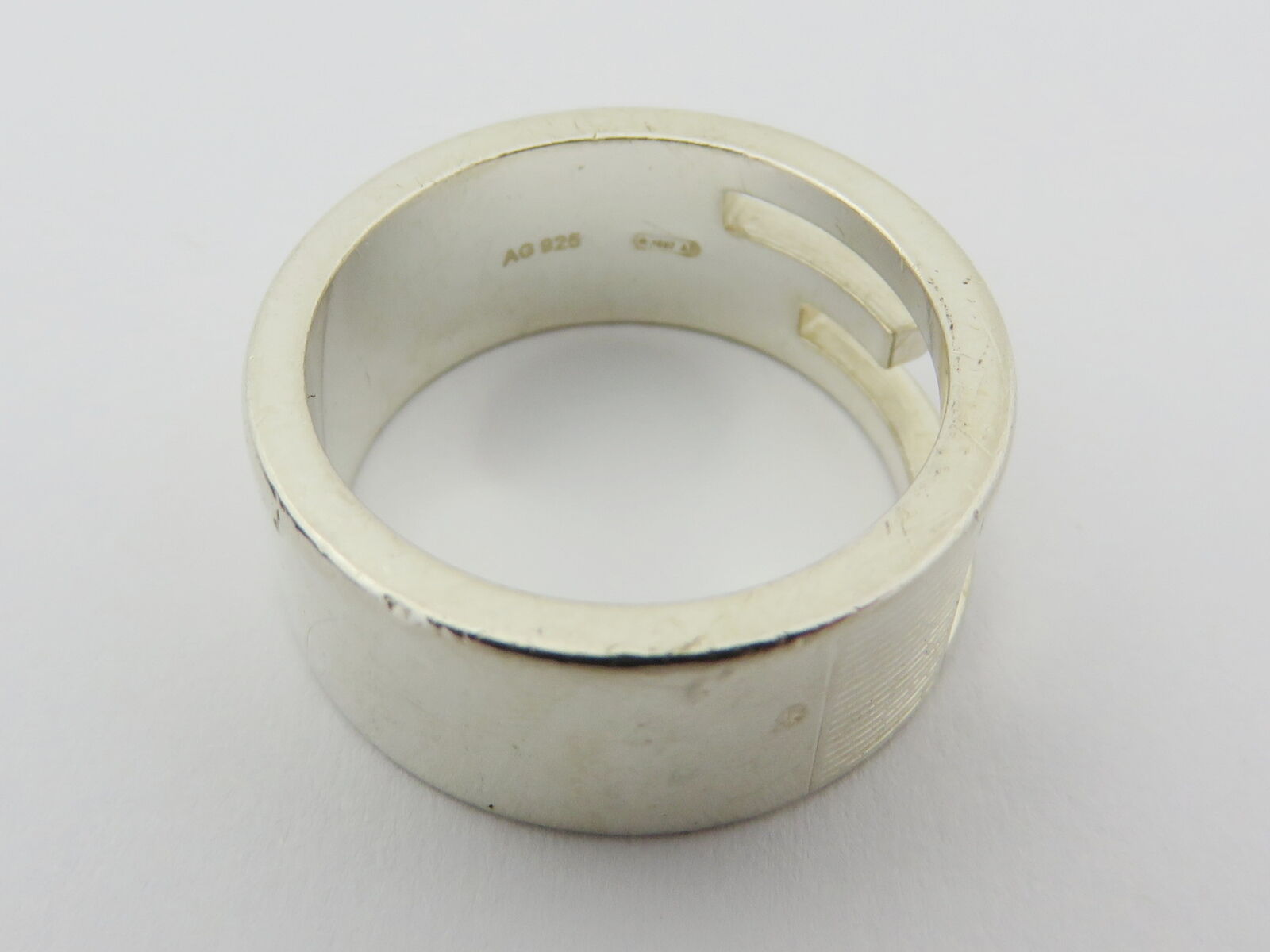 GUCCI Sterling Silver Stencil G Logo Ring Size 6.25