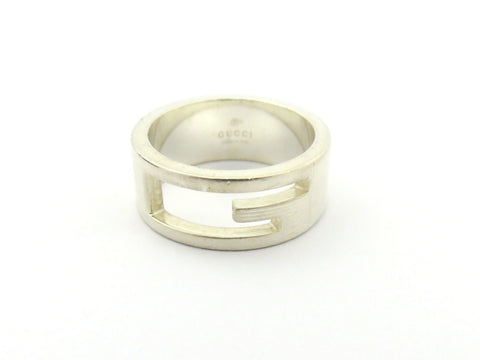 GUCCI Sterling Silver Stencil G Logo Ring Size 6.25