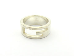 GUCCI Sterling Silver Stencil G Logo Ring Size 6.25