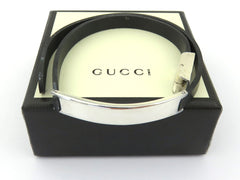 Gucci Sterling Silver Rubber Logo Bar Choker Double Wrap Bracelet