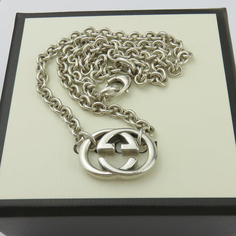 Gucci 925 Sterling Silver Interlocking G Oval Link Unisex Pendant Necklace