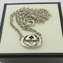 Gucci 925 Sterling Silver Interlocking G Oval Link Unisex Pendant Necklace