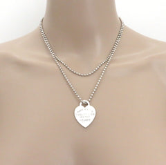 TIFFANY & CO 925 Silver Return to Tiffany Heart Tag Long Beaded Chain Necklace