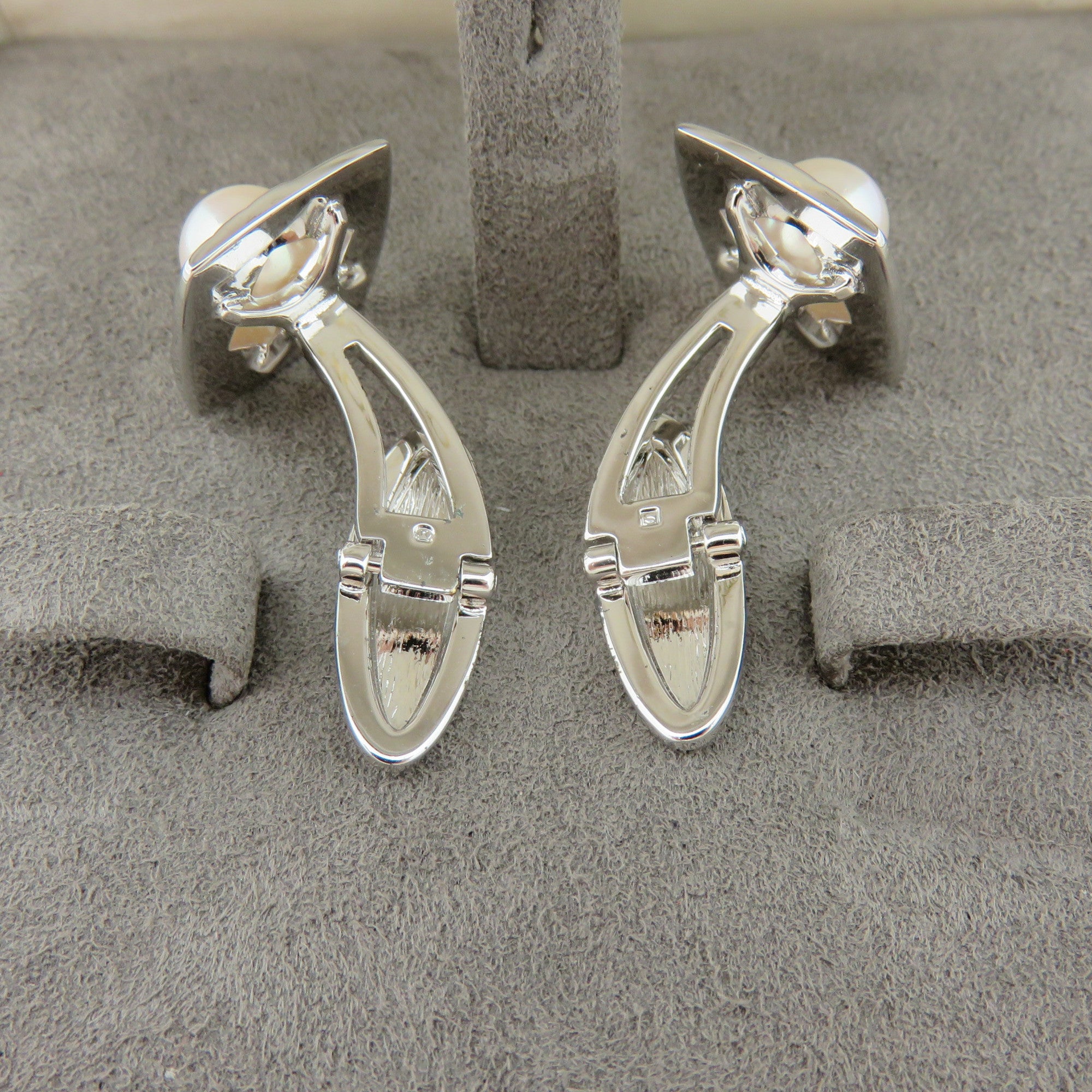 Mikimoto 925 Silver 6.5 mm Akoya Pearl Cufflinks Tie Tack Set Original Box