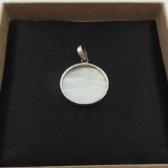 Natural Mother of Pearl 925 Sterling Silver Ohm Charm Pendant Handmade 26mm Box