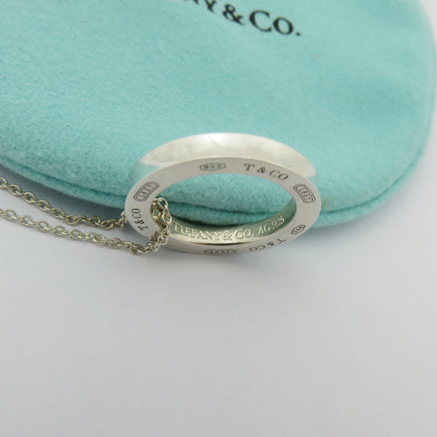TIFFANY & CO 925 Sterling Silver 1837 Circle Pendant Necklace with Pouch