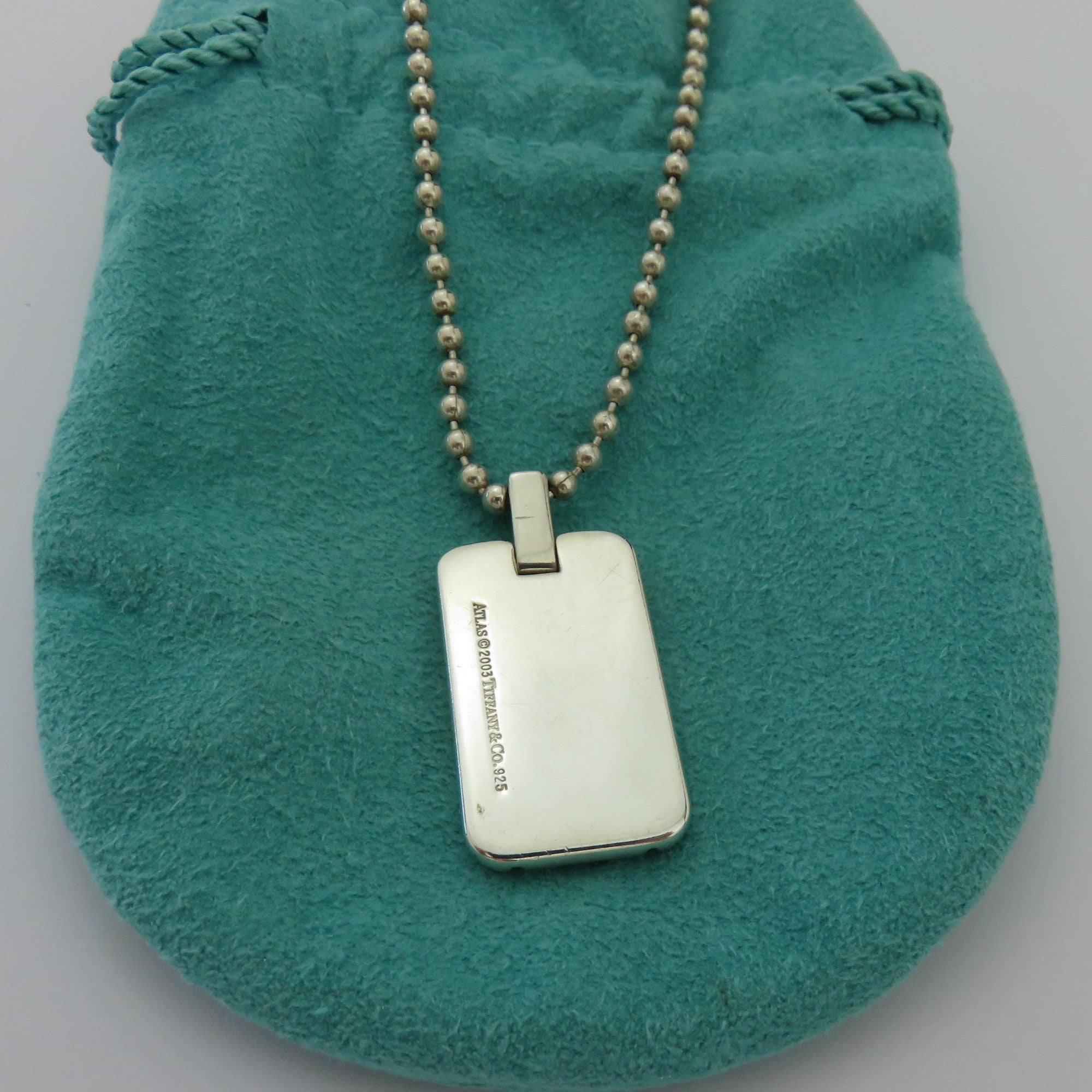 TIFFANY & CO 925 Sterling Silver Atlas Tag Beaded Chain Pendant Necklace