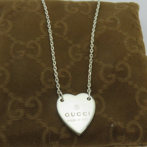 Gucci 925 Sterling Silver Trademark Heart Pendant Necklace with Pouch