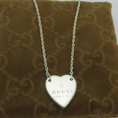 Gucci 925 Sterling Silver Trademark Heart Pendant Necklace with Pouch