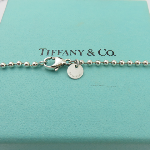 TIFFANY & CO 925 Silver Return to Tiffany Heart Tag Long Beaded Chain Necklace