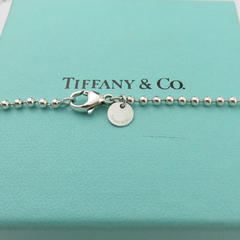 TIFFANY & CO 925 Silver Return to Tiffany Heart Tag Long Beaded Chain Necklace 