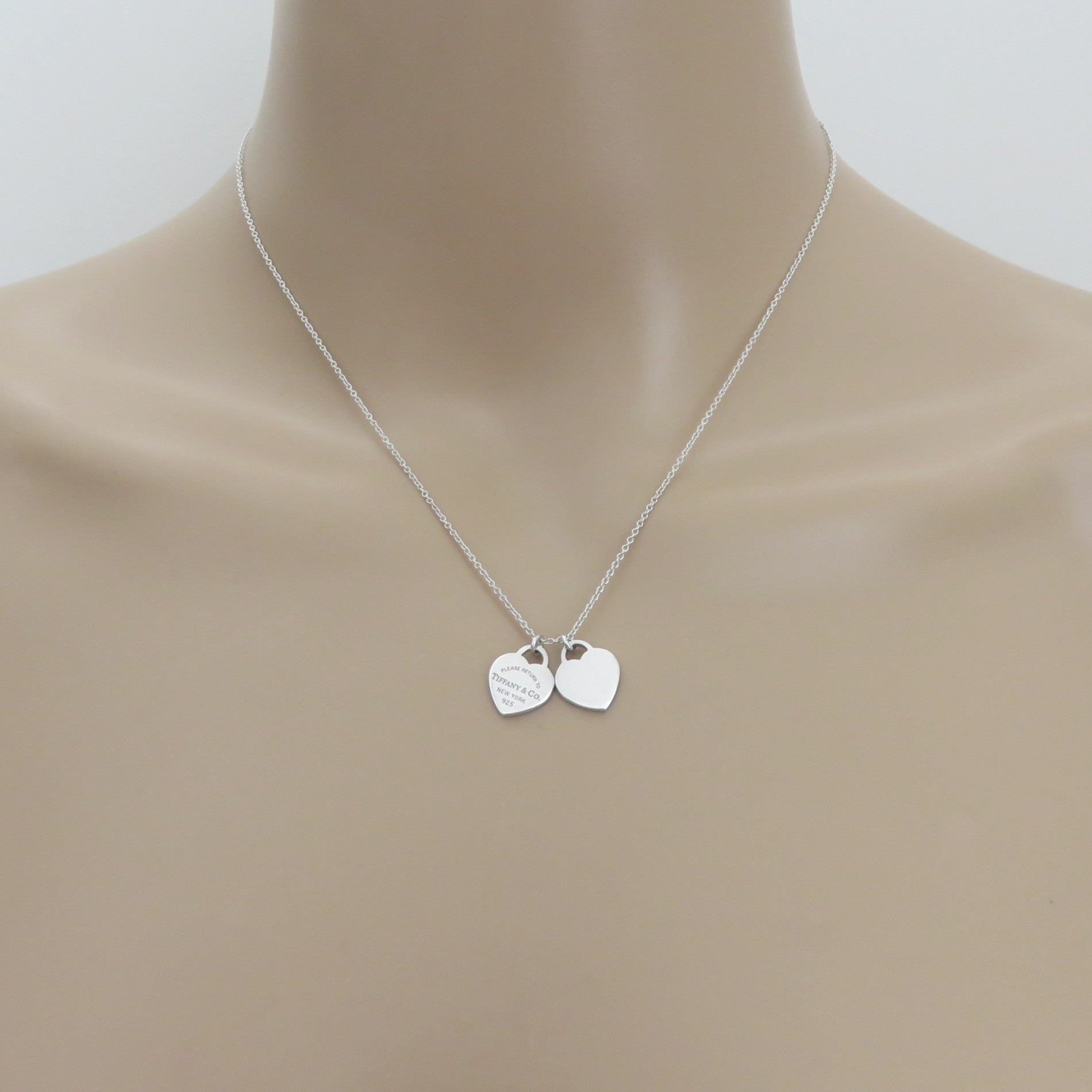 TIFFANY & CO 925 Sterling Silver Return to Tiffany Mini Double Heart Necklace