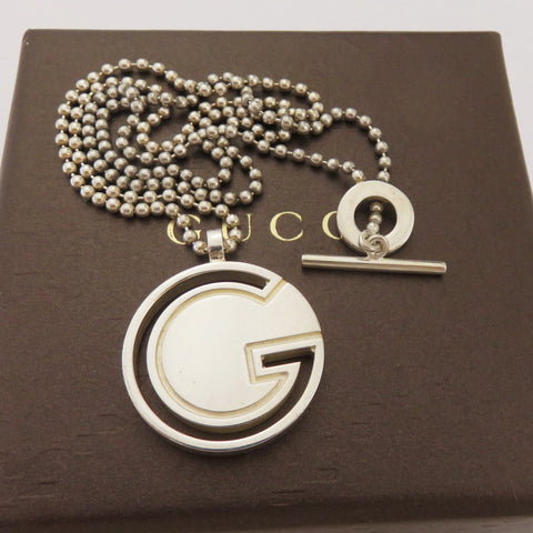 Gucci 925 Silver G Logo Ball Chain Toggle Unisex Pendant Necklace with Box