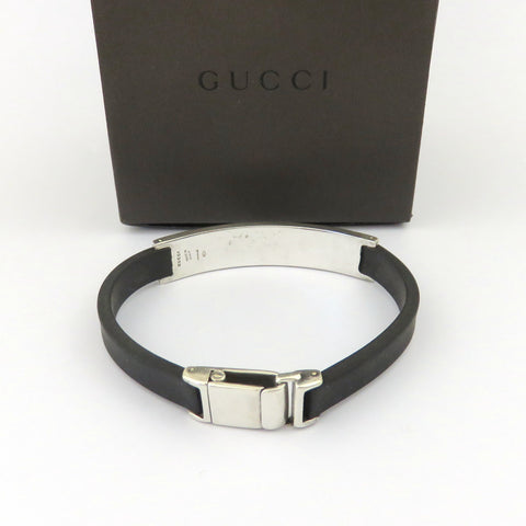 Gucci 925 Sterling Silver Rubber Bar Unisex Bracelet with Box Made in Italy