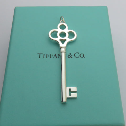 Tiffany & Co 925 Sterling Silver Large Crown Key Pendant Charm with Box