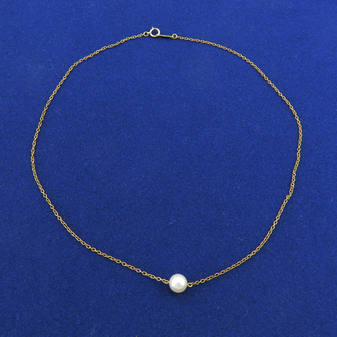 MIKIMOTO 14K Yellow Gold 6.8mm Akoya Pearl Solitaire Pendant Necklace 38cm