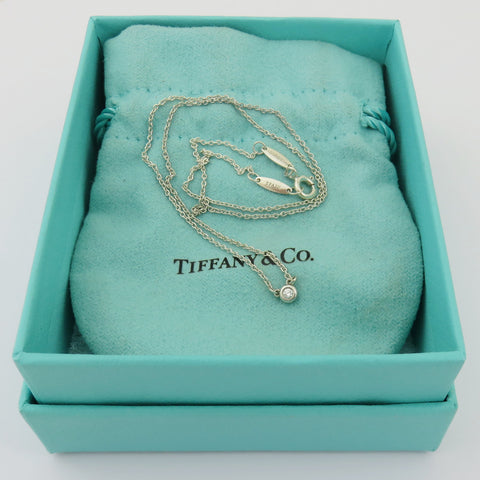 TIFFANY & CO 925 Silver Diamonds By The Yard Pendant Necklace w/ Pouch Box