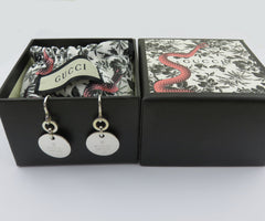 Gucci 925 Sterling Silver Trademark Round Dangle Earrings with Pouch Box 