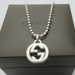 Gucci 925 Sterling Silver Interlocking G Ball Chain Unisex Necklace with Box